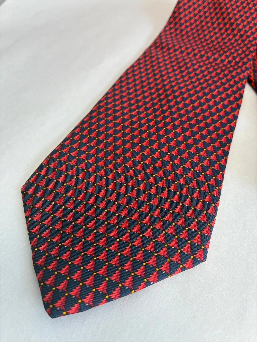 Brooks Brothers Makers Silk Tie Navy Red Christmas Tree Made USA Printed Italy